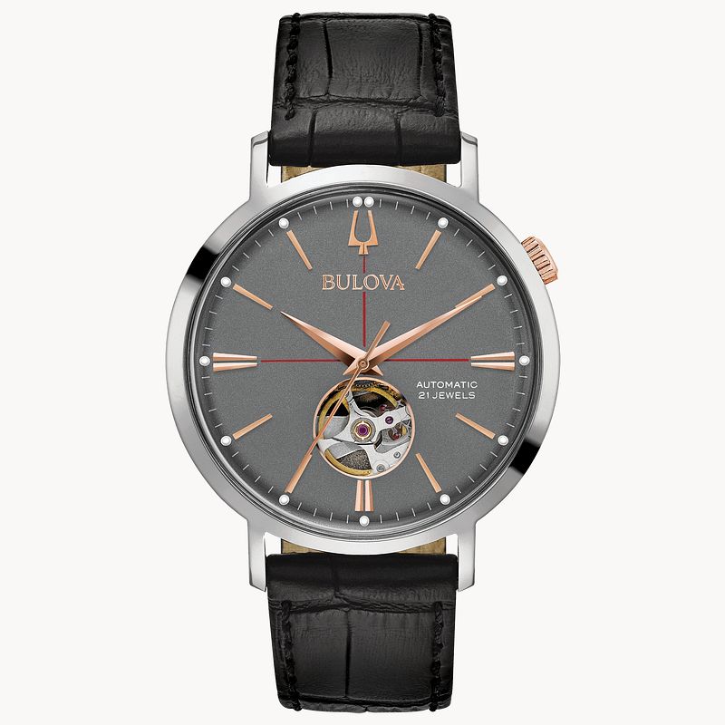 Bulova Aerojet Men\'s Black Dial Black Strap Classic Watch | Bulova