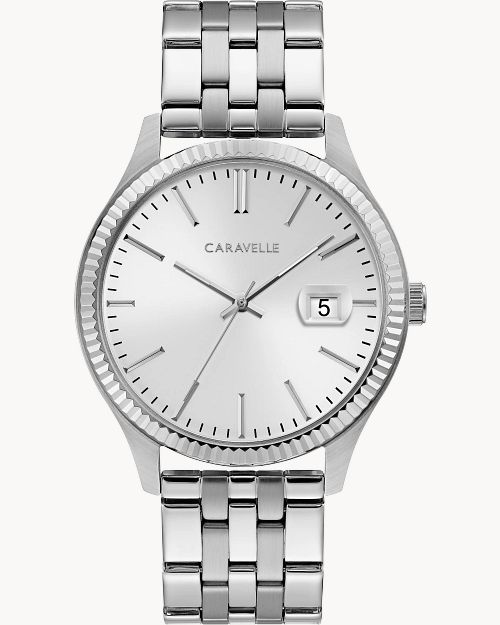 Silver Tone Dial Stainless Steel Bracelet Dress 43B163 Bulova