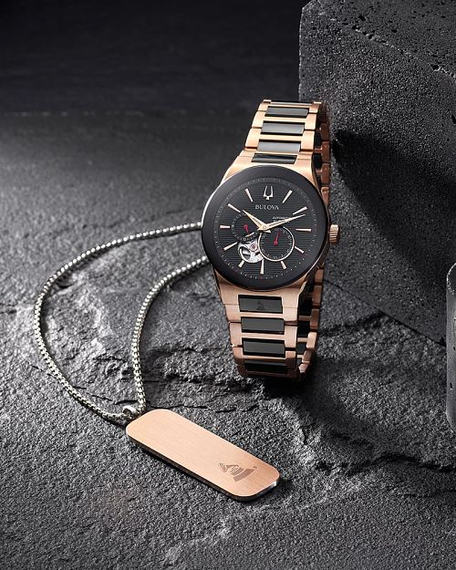 Bulova Latin GRAMMY Black Dial Rose Gold Stainless Steel Watch Bulova