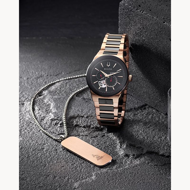Bulova Latin GRAMMY Black Dial Rose Gold Stainless Steel Watch Bulova