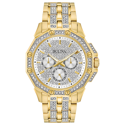 【NEWモデル】特別価格 BULOVA/ブローバ 98A292 Octava Crystal Bulova Octava Men's Gold Pavé Dial Crystal Watch | Bulova