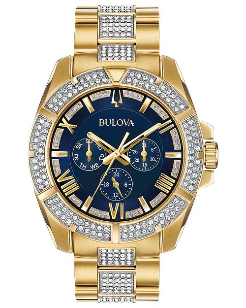 Bulova Octava Men'S Gold Blue Dial Crystal Watch | Bulova