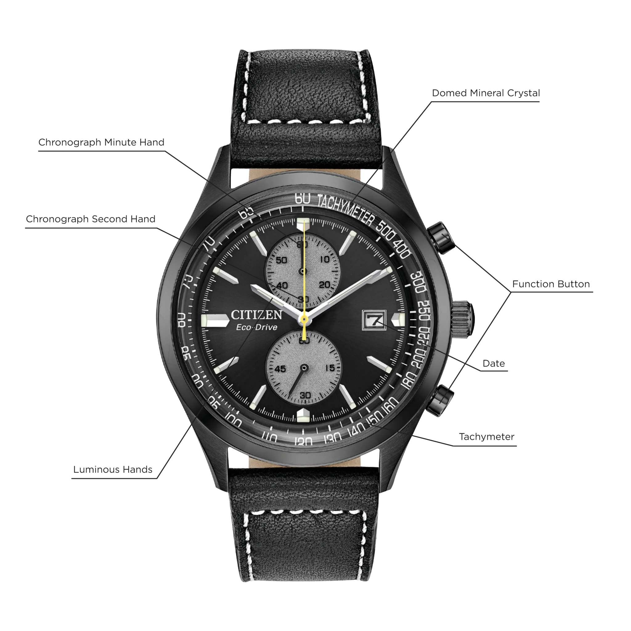 Chandler Black Dial Calfskin Strap CA7027-08E | CITIZEN