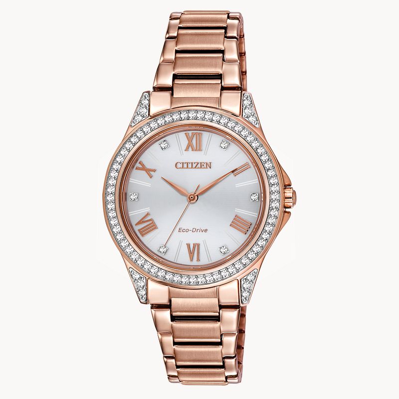 POV Ladies Eco Drive Pink Gold Crystal Watch CITIZEN
