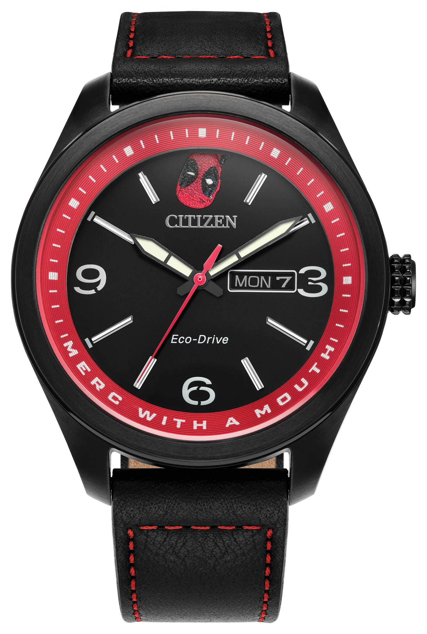 au maison Here Comes Deadpool Black Dial Leather Strap AW0145-02W