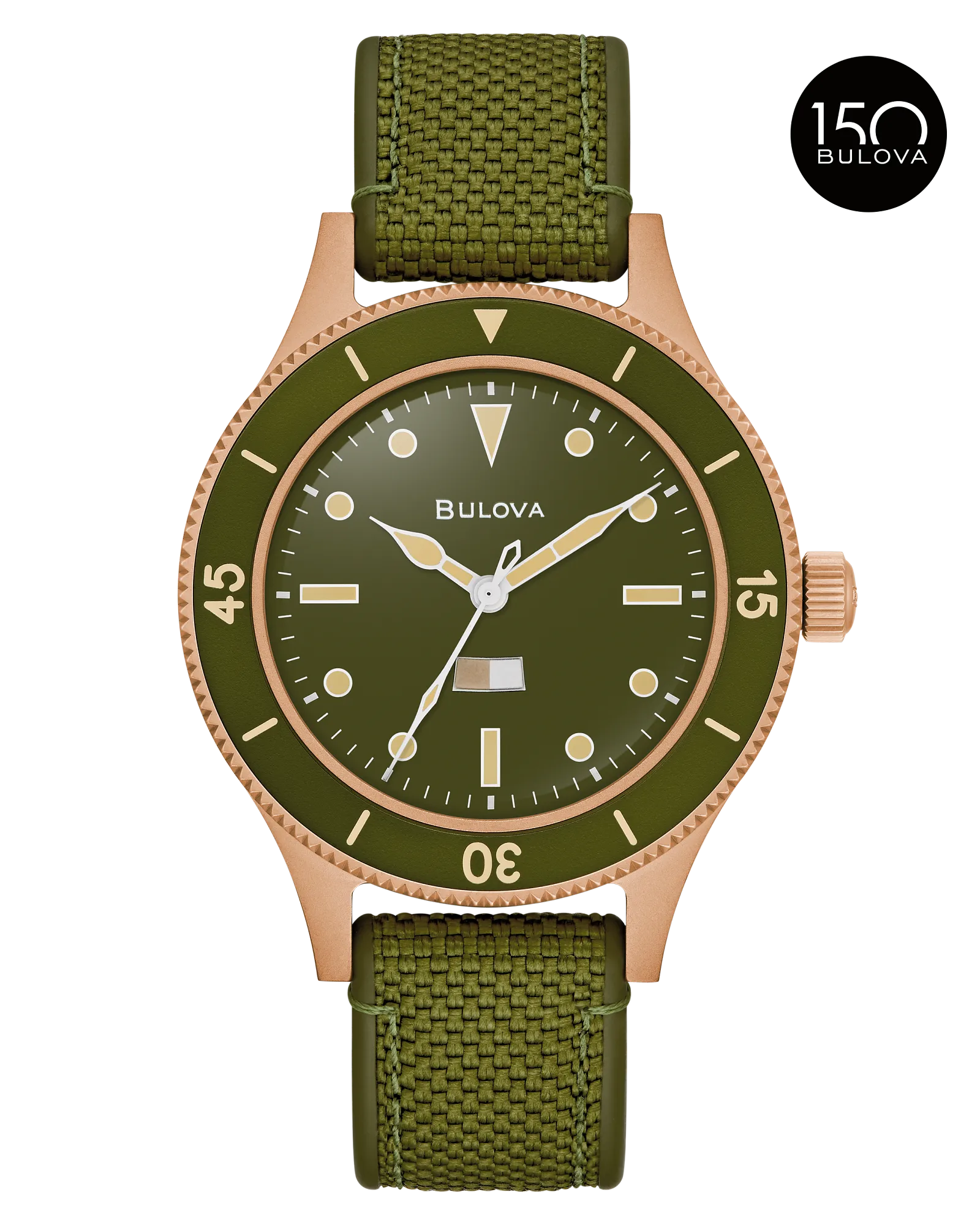 Bulova Green Dial CORDURA + HNBR Strap MIL SHIPS 98A324 — Green