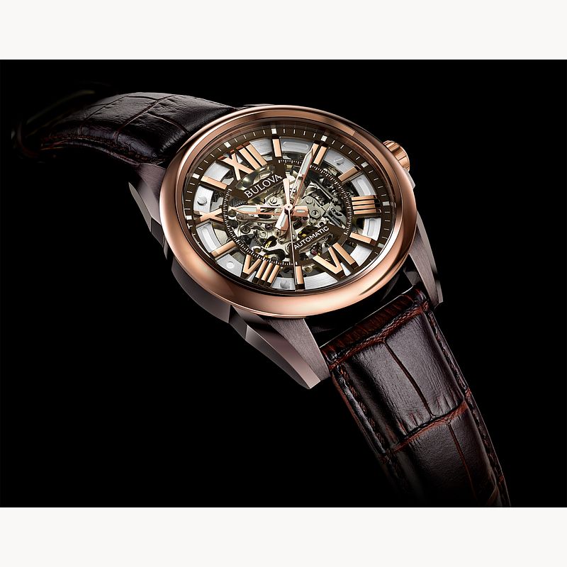 Bulova Sutton Men s Rose Gold Dial Brown Leather Classic Watch Bulova