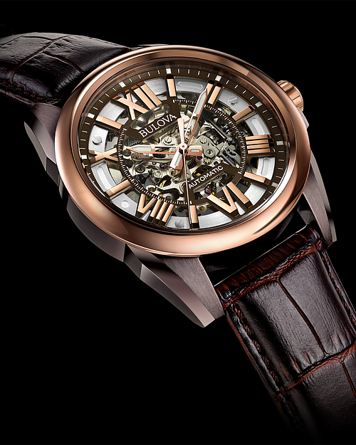 【良好品】 Men's Sutton Bulova Rose Classic Leather Brown Dial Gold その他