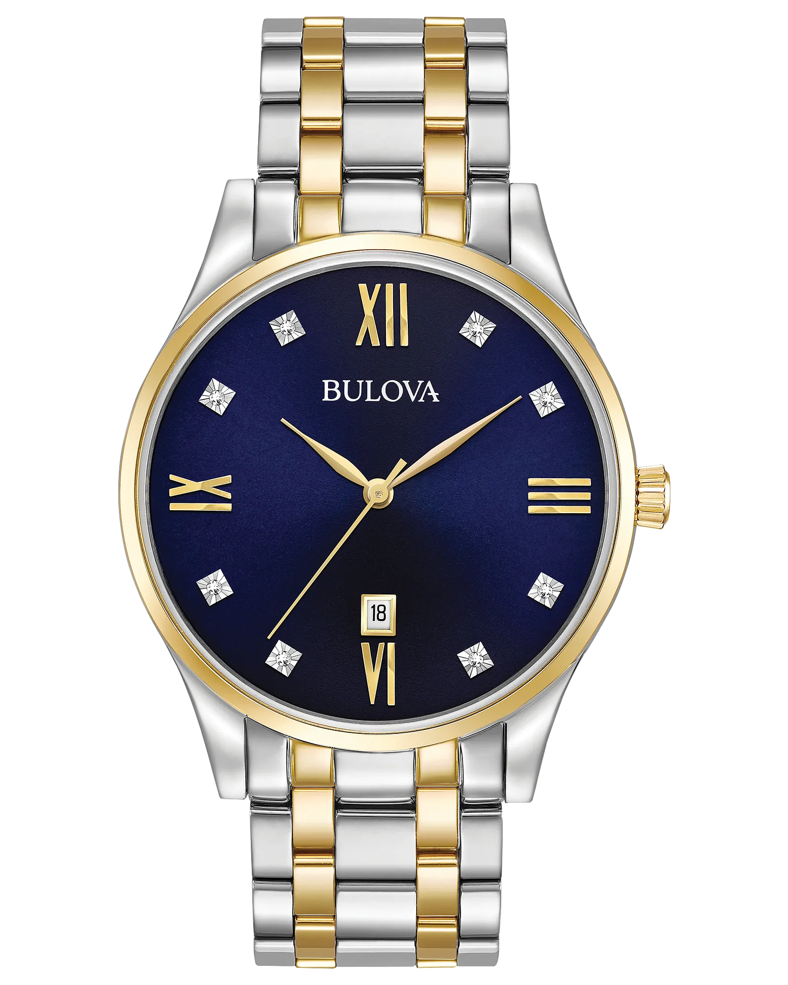 Bulova Classic Men's Diamond Gold Two-Tone Blue Dial Watch — Gold Two-Tone Blue