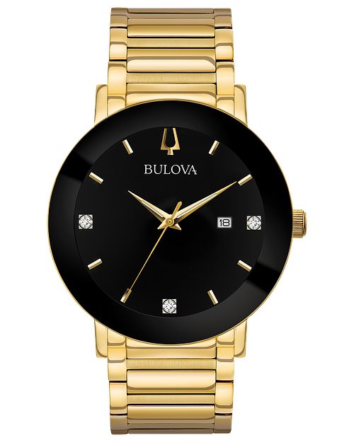 Bulova Futuro Men's Gold Diamond Black Dial Modern Watch | Bulova