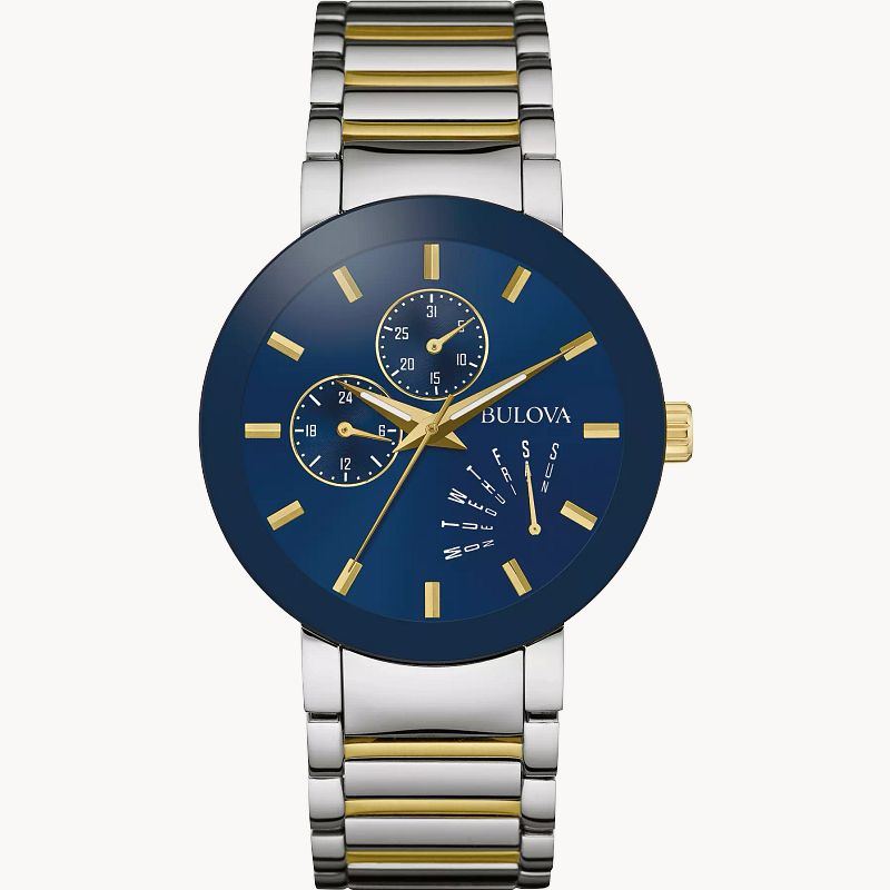 Bulova Futuro Men s Gold Tone Blue Dial Stainless Steel Watch Bulova