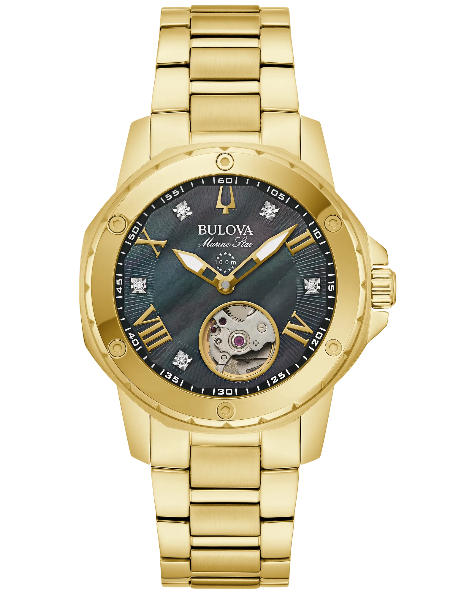 Bulova Black Dial Stainless Steel Bracelet Marine Star 97P171 — Black